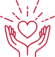 red outline of a heart being held by two hands