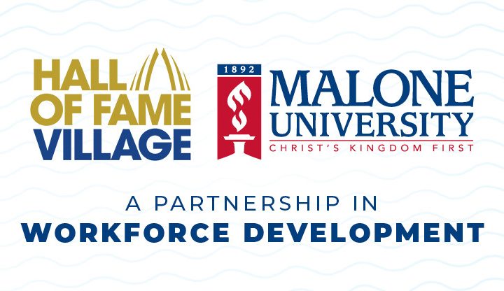 Hall of Fame Village and Malone University logo