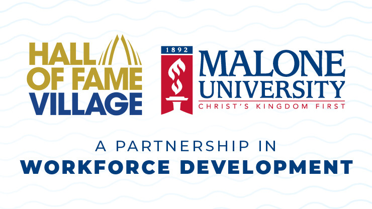 Hall of Fame Village and Malone University logo