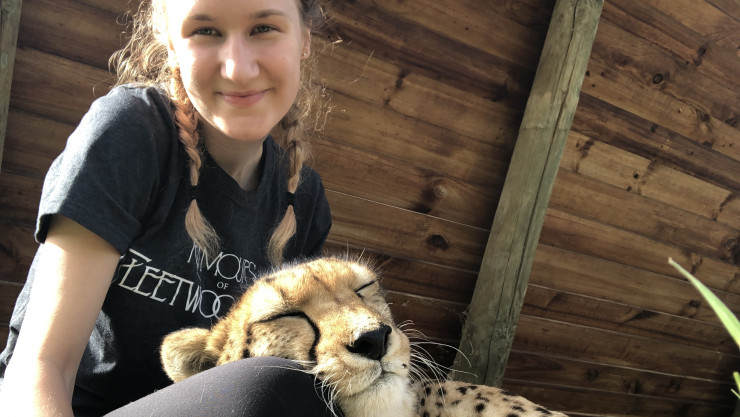 large cat asleep on Jenna's lap