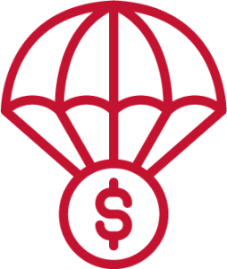 red outline of a dollar sign and parachute
