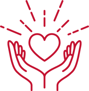 red outline of two hands holding a heart