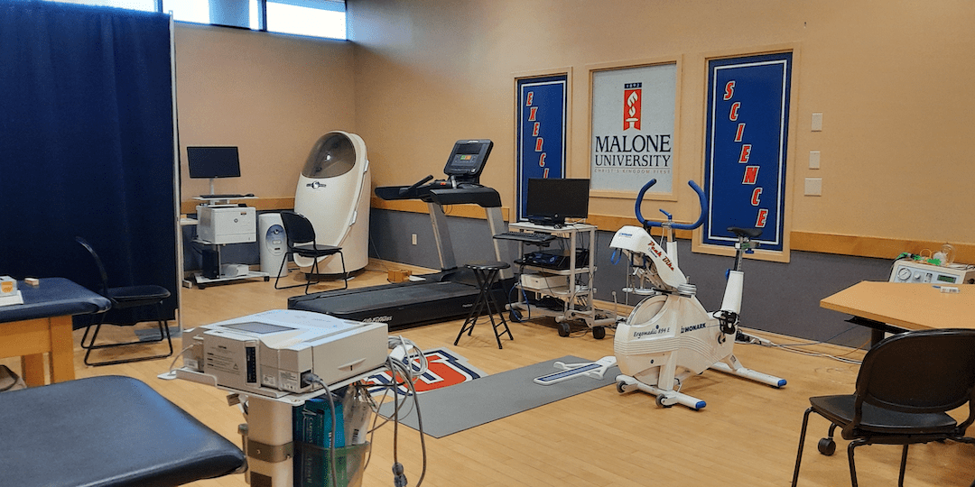 A picture of the treadmills and other equipment inside the center for exercise testing at Malone